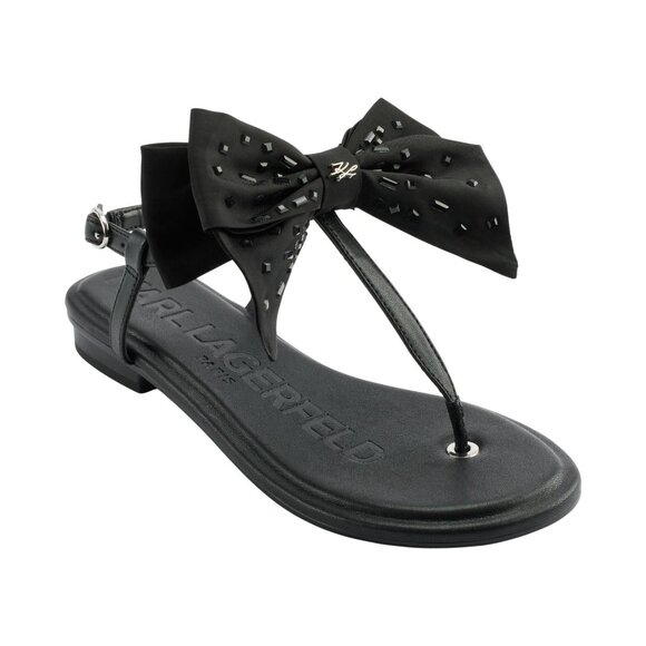 NWT Karl Lagerfeld Paris Womens Cristi Studded Bow Thong Sandal Slide Black 9M - Picture 1 of 10